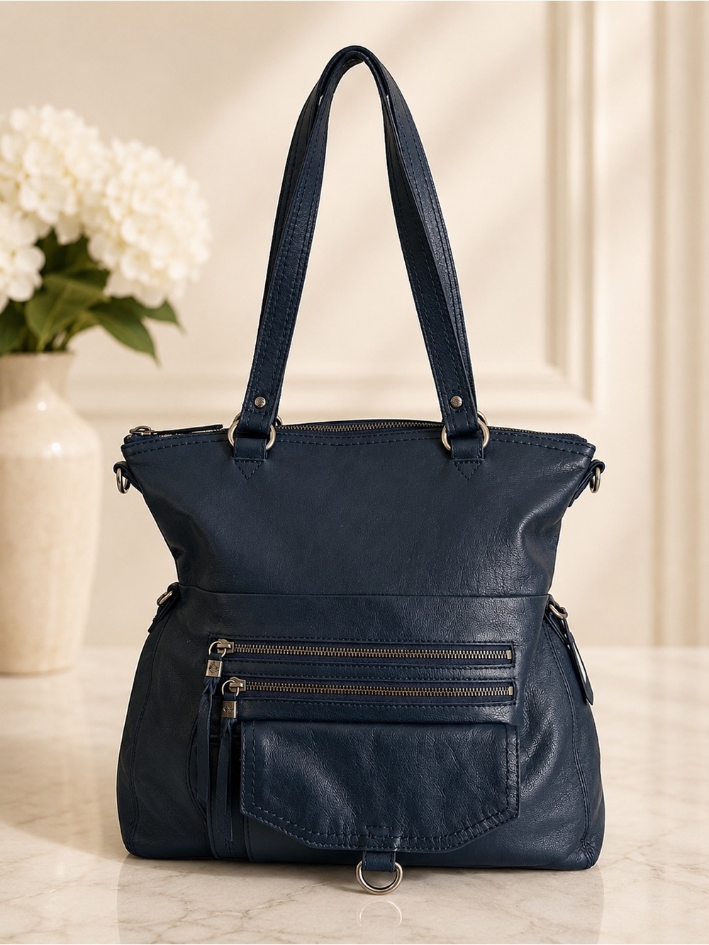 The Sak Navy Blue Leather Hobo Tote Shoulder Bag